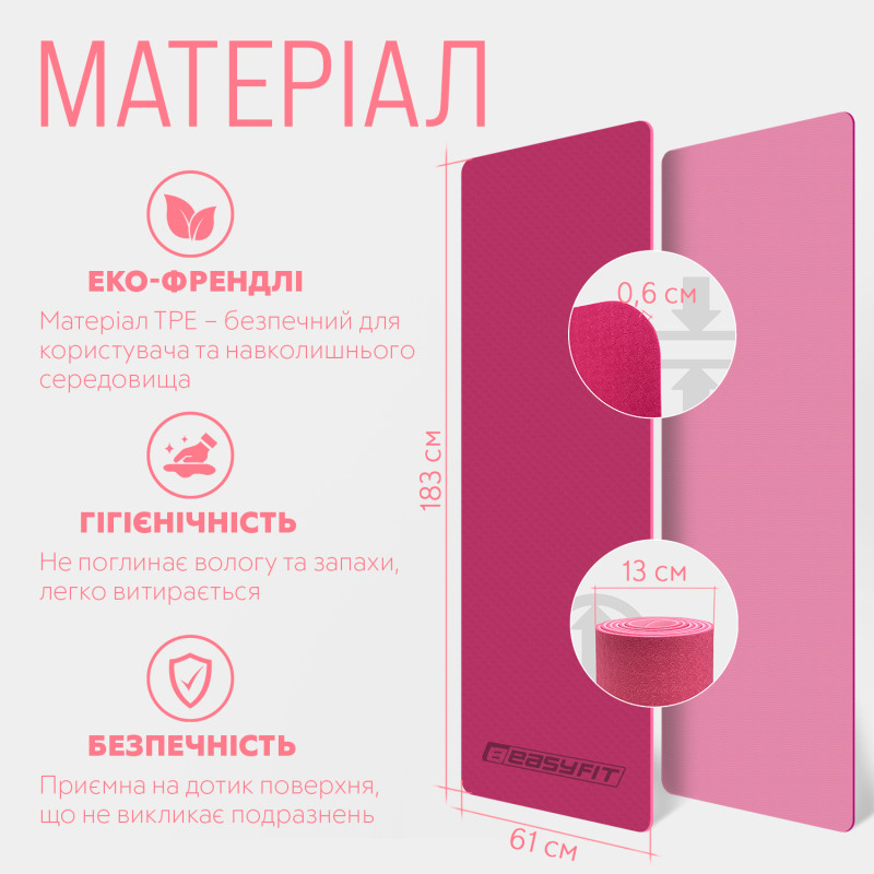 Розміри килимка EasyFit: 183 см × 61 см, товщина 6 мм